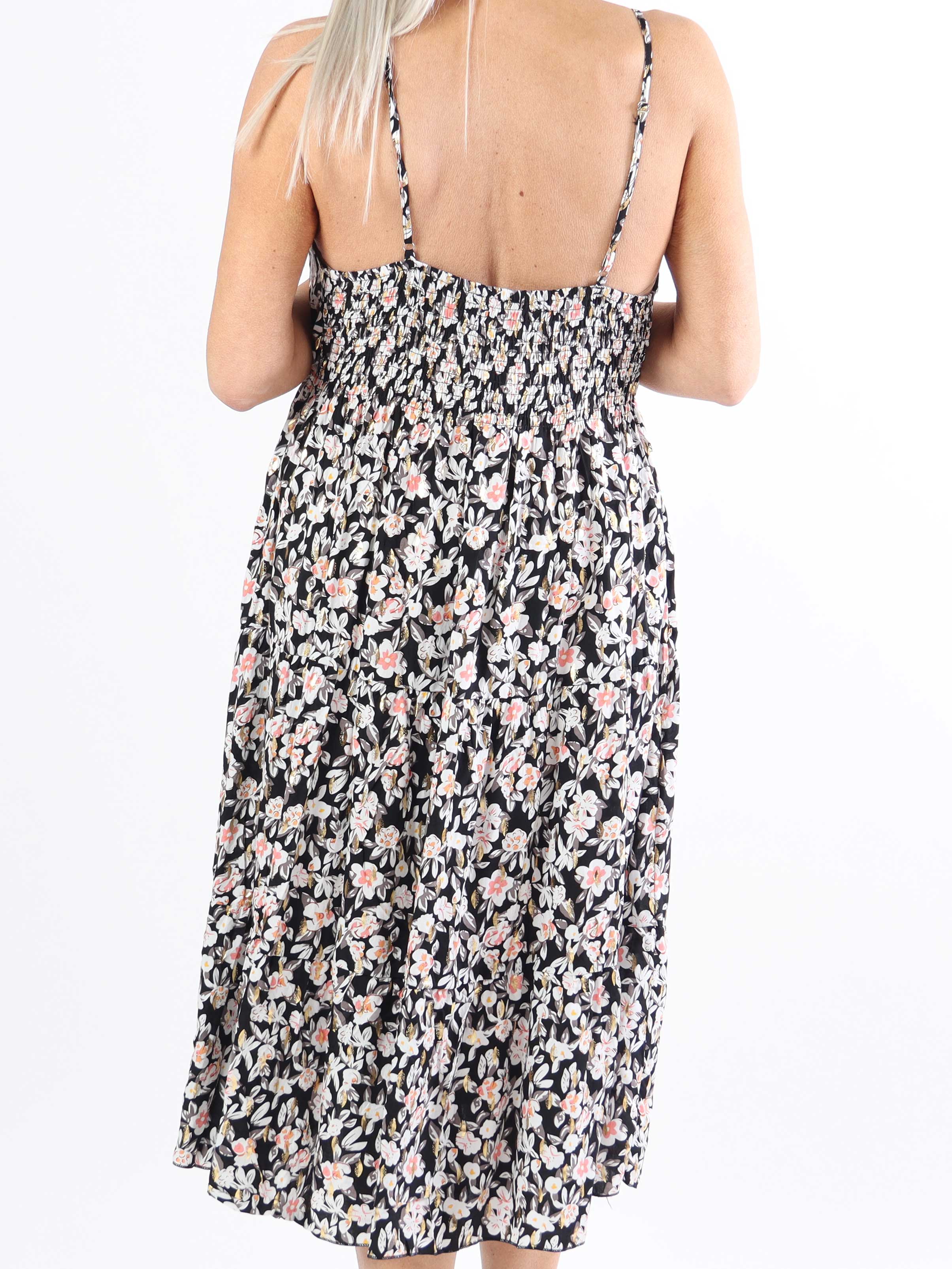 Lucie Small Flower Short - Blommönstrad bandklänning i plus size med v-ringning